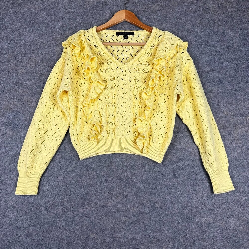 Marc NY Andrew Marc Yellow Ruffle Long Sleeve Knit Sweater Women's Small